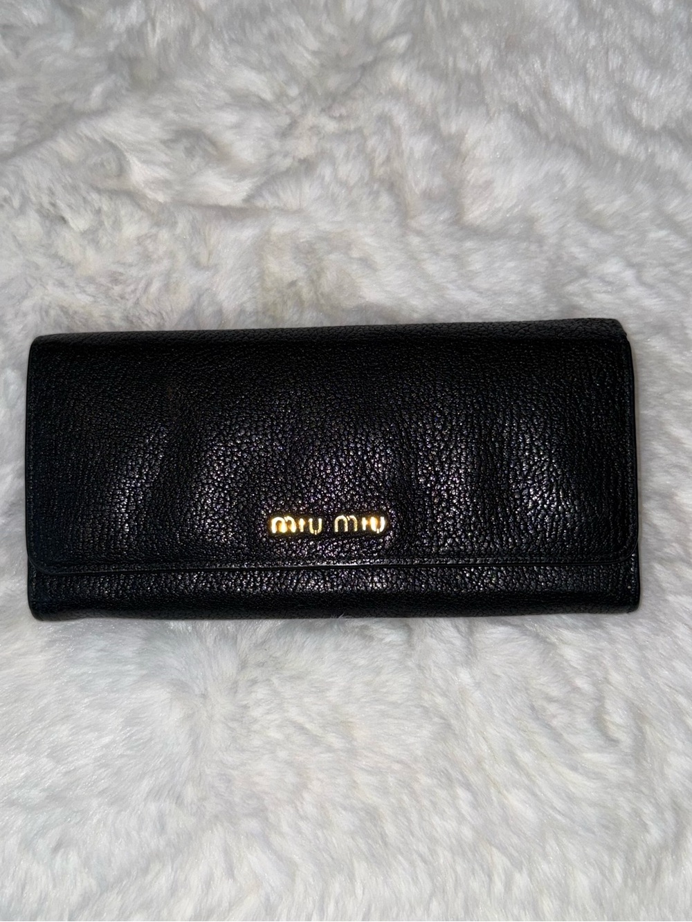 Miu Miu Black Leather Continental Flap Wallet with Gold Logo - Picture 2 of 14